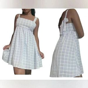 Sundress Coquette Blue White Plaid Coastal Mini Babydoll Farmhouse Dress